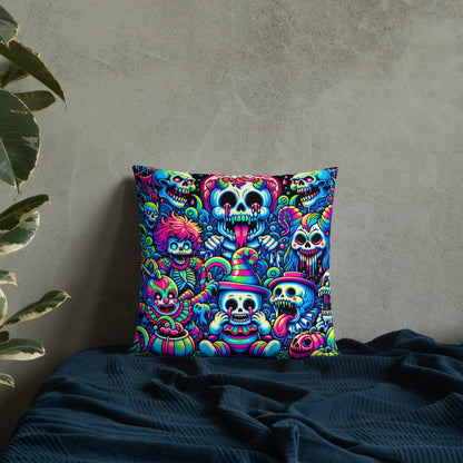 Creepy Cute Weirdcore Clown Sugar Skulls Skeleton and Ghost Decorative Throw Pillow