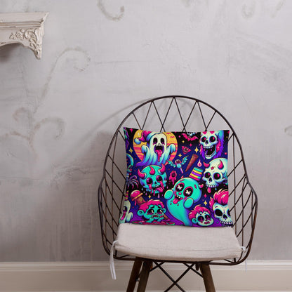 Halloween Christmas Creepy Ghosts Throw Pillow Neon Bubble Candy Goth Throw Pillow