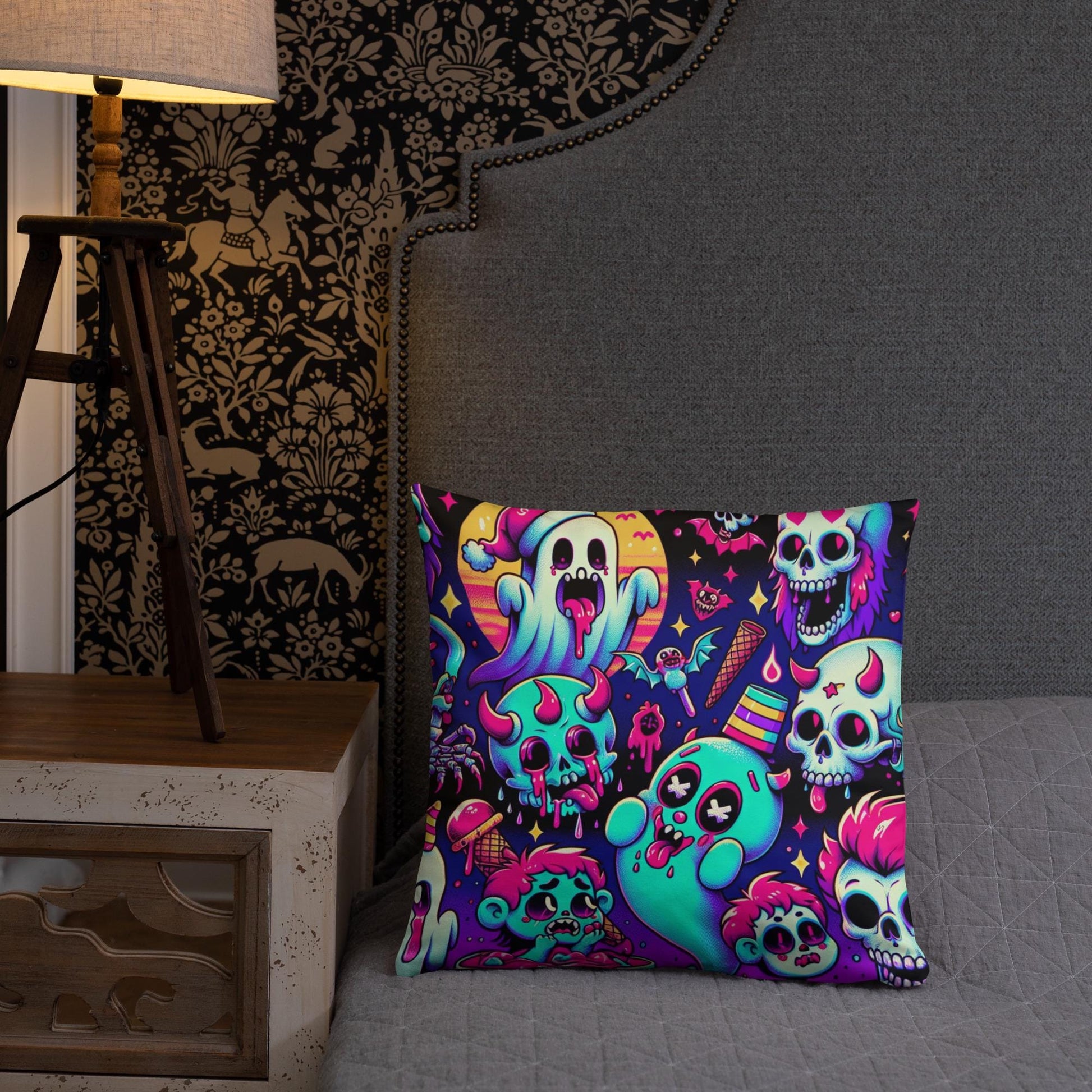 Halloween Christmas Creepy Ghosts Throw Pillow Neon Bubble Candy Goth Throw Pillow