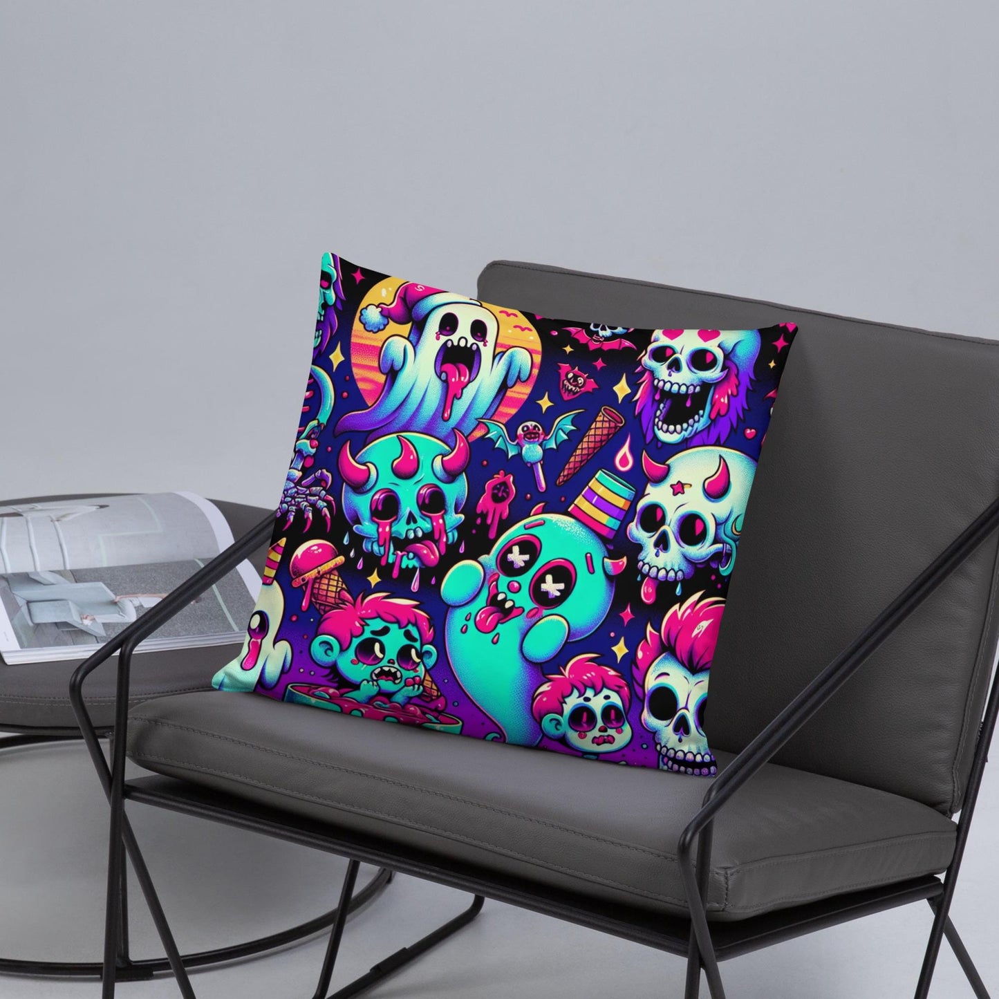 Halloween Christmas Creepy Ghosts Throw Pillow Neon Bubble Candy Goth Throw Pillow