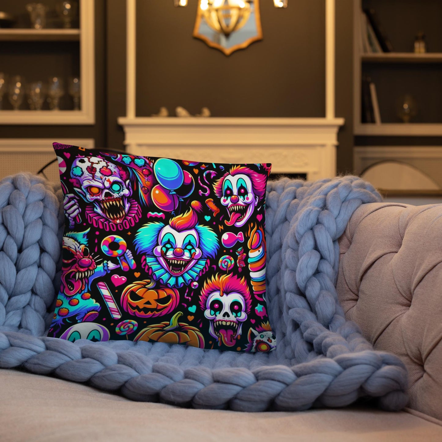 Creepy Horror Bubble Goth Grunge Clowns Ghost Weirdcore Clowncore Decorative Throw Pillow