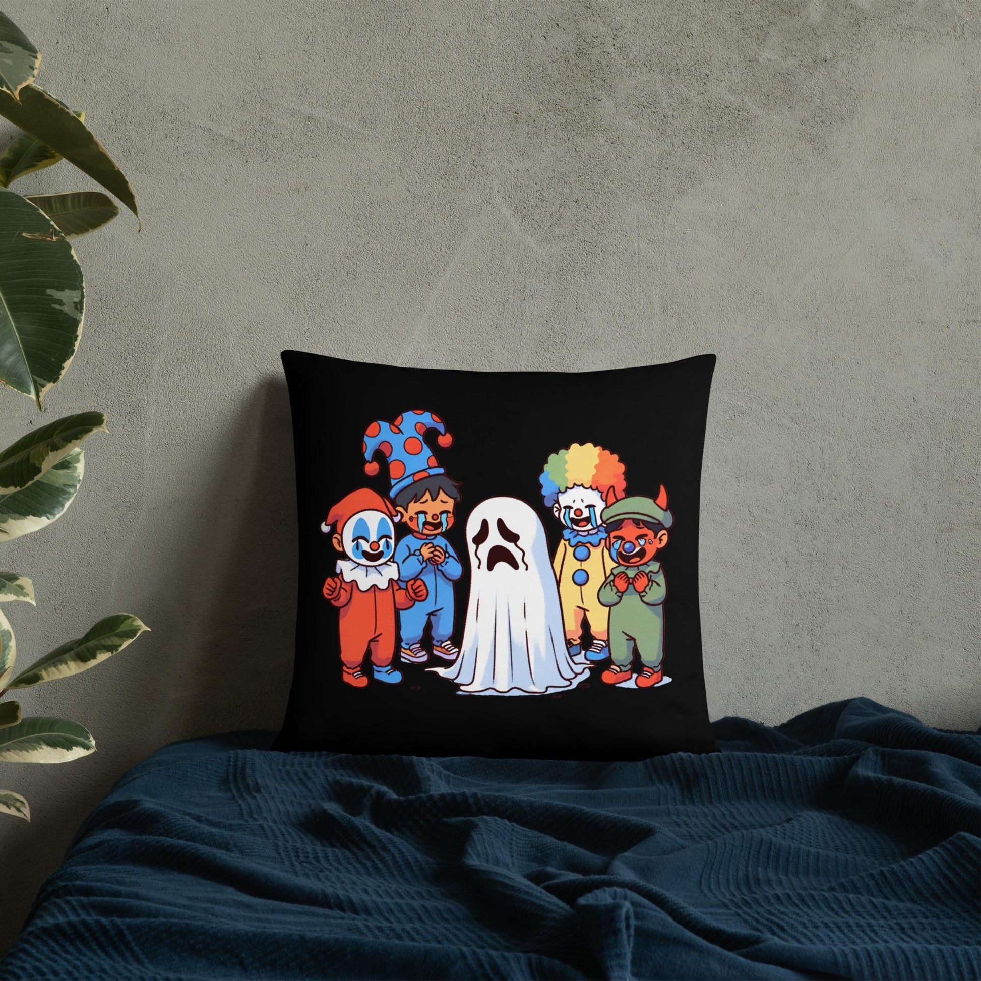 Creepy Weirdcore Bully Trick or Treaters and Ghosts Throw Pillow Two Sided Halloween Ghosts Decorative Pillow