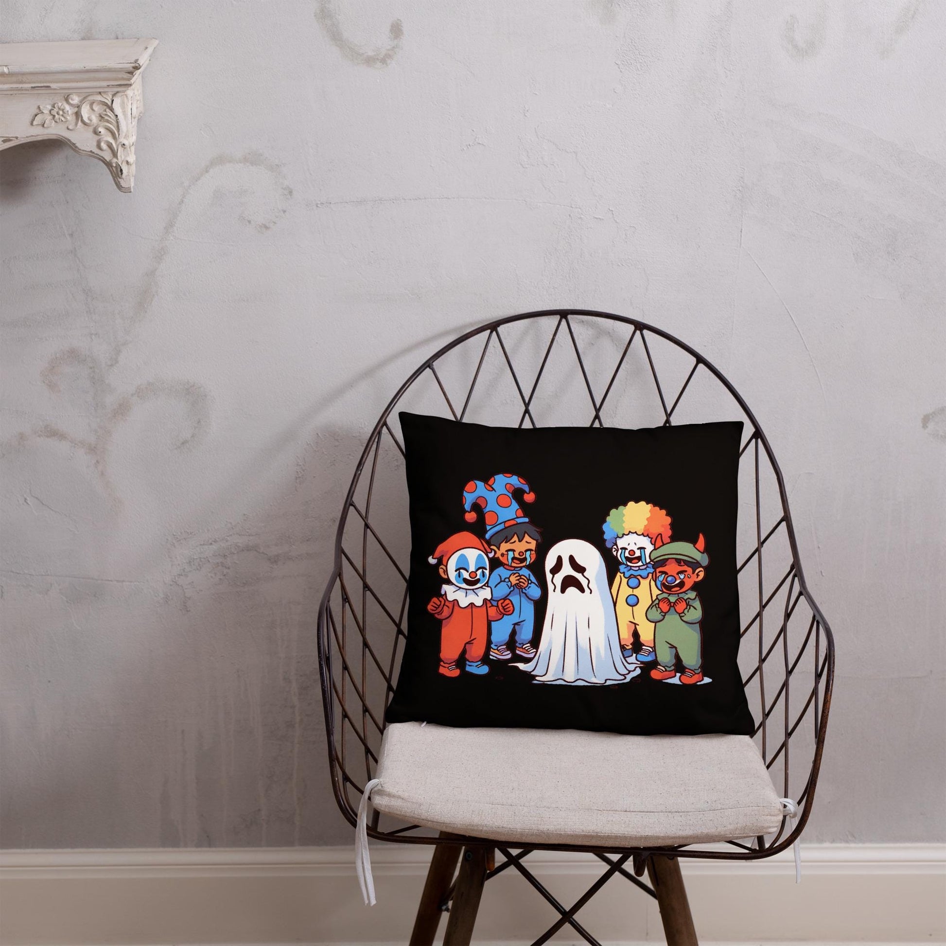 Creepy Weirdcore Bully Trick or Treaters and Ghosts Throw Pillow Two Sided Halloween Ghosts Decorative Pillow