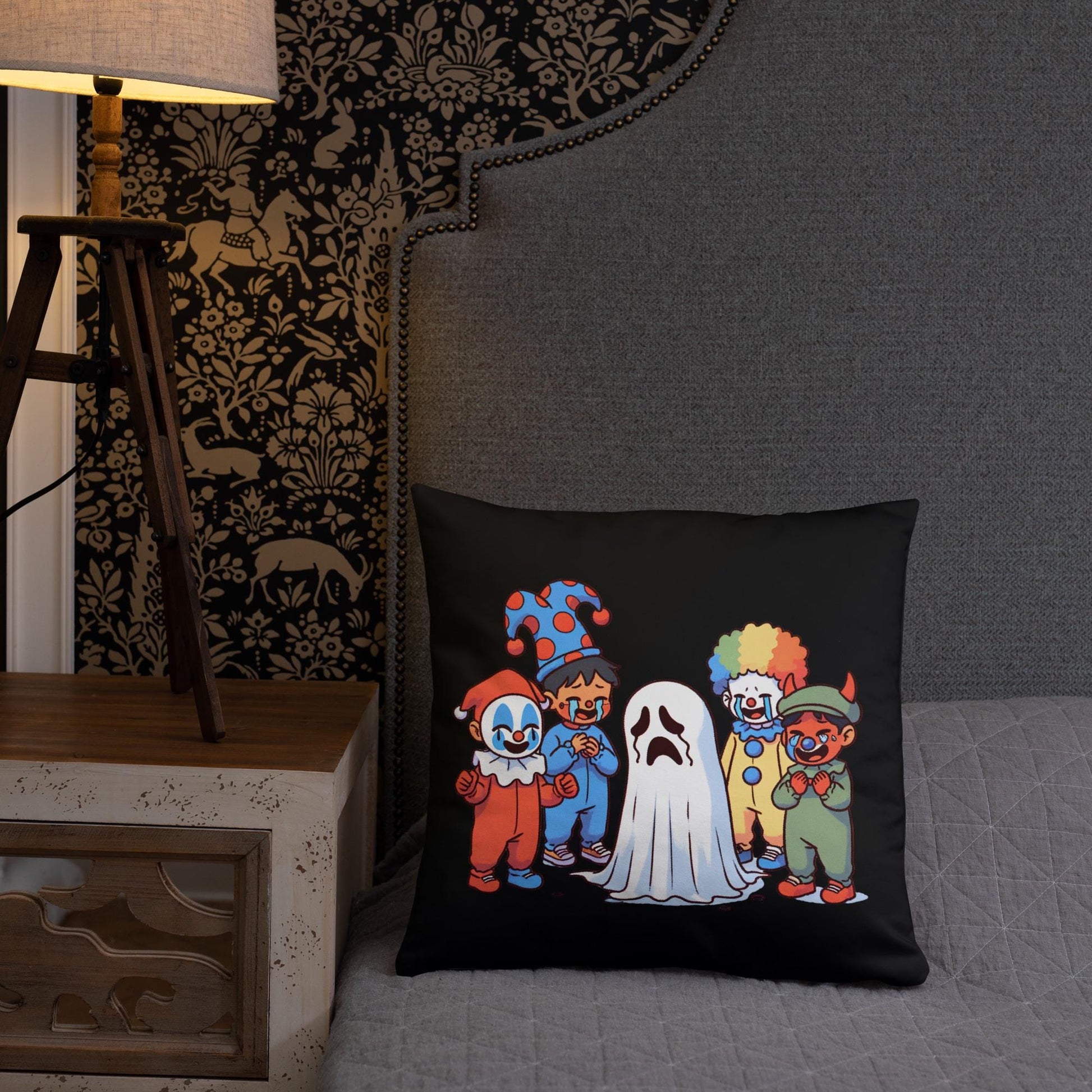 Creepy Weirdcore Bully Trick or Treaters and Ghosts Throw Pillow Two Sided Halloween Ghosts Decorative Pillow