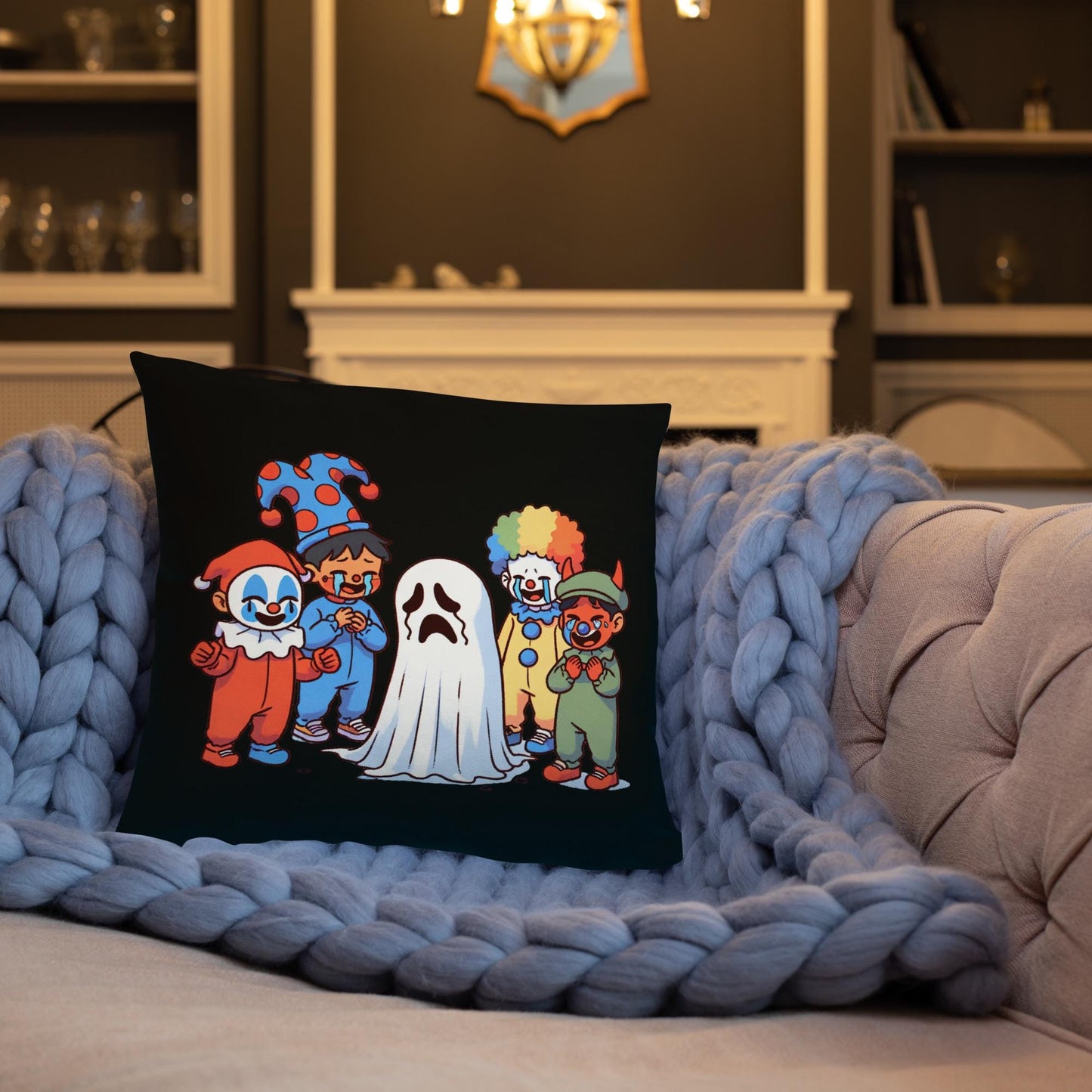 Creepy Weirdcore Bully Trick or Treaters and Ghosts Throw Pillow Two Sided Halloween Ghosts Decorative Pillow