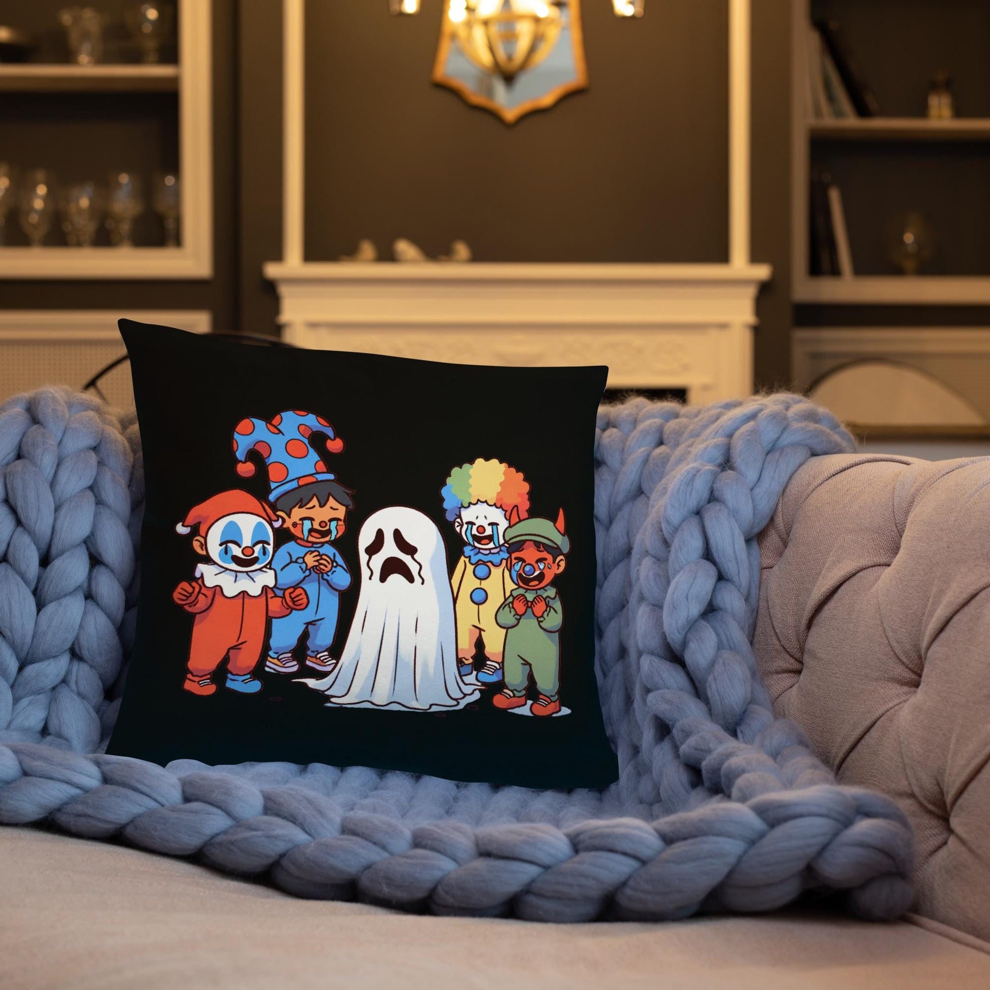 Creepy Weirdcore Bully Trick or Treaters and Ghosts Throw Pillow Two Sided Halloween Ghosts Decorative Pillow