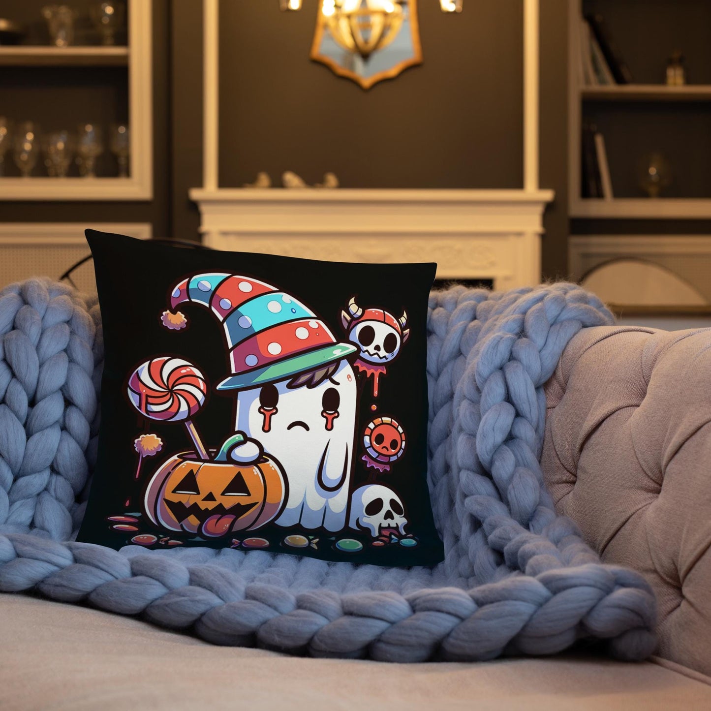 Creepy Weirdcore Bully Trick or Treaters and Ghosts Throw Pillow Two Sided Halloween Ghosts Decorative Pillow