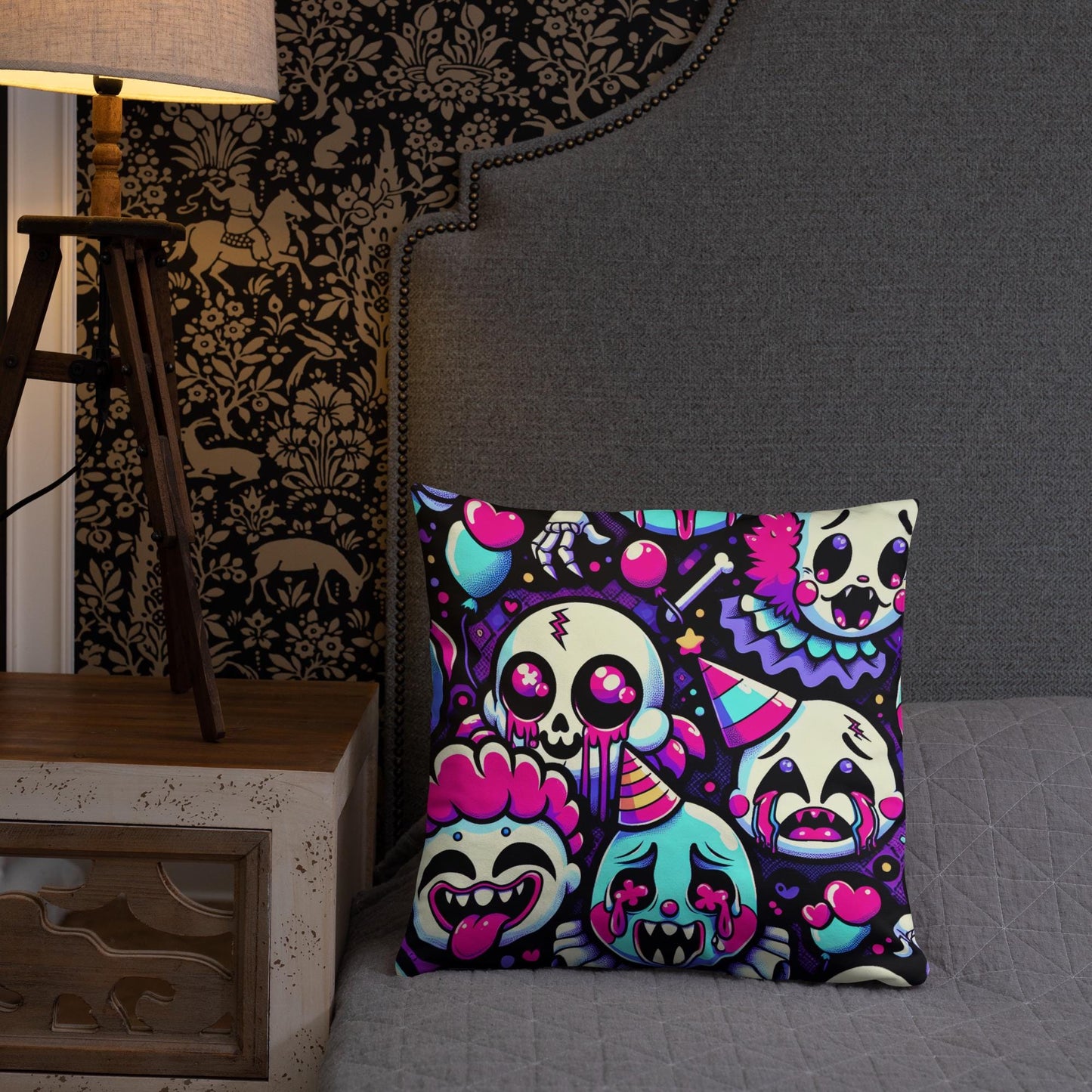 Weirdcore Crying Ghosts and Ghouls Throw Pillow Bubble Neon Goth Decorative Pillow Grunge Room Decor