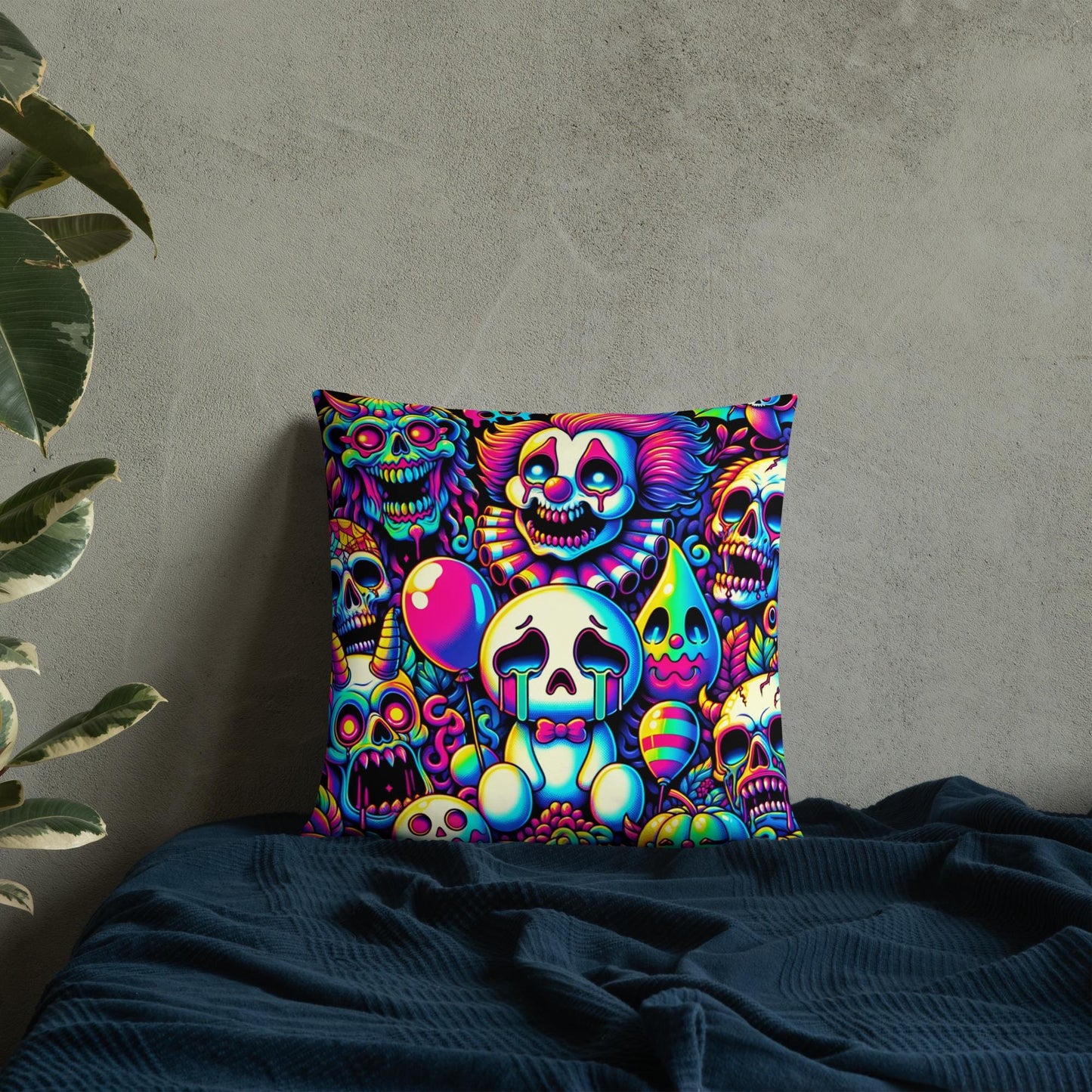 Weirdcore Sad Ghosts Nightmare Clowns Throw Pillow Grunge Neon Goth Room Decor Decorative Pillow