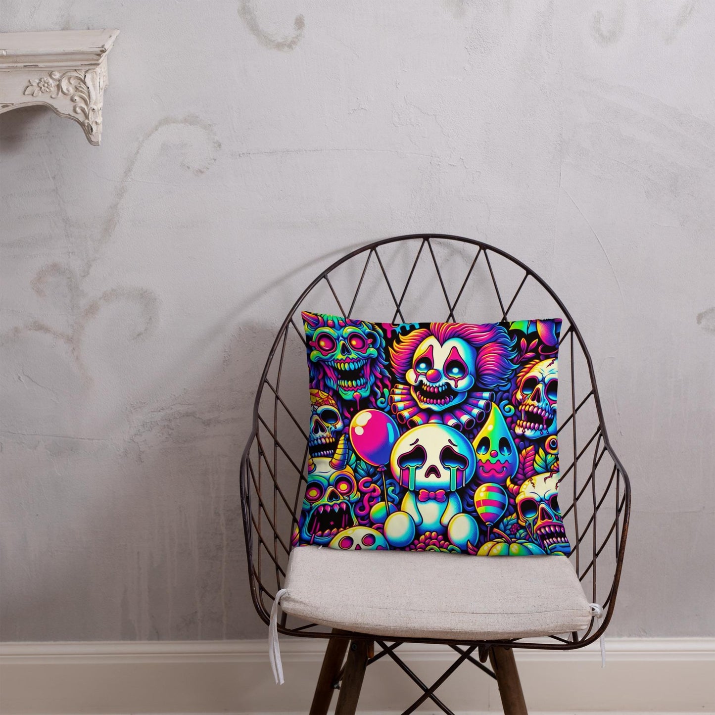 Weirdcore Sad Ghosts Nightmare Clowns Throw Pillow Grunge Neon Goth Room Decor Decorative Pillow