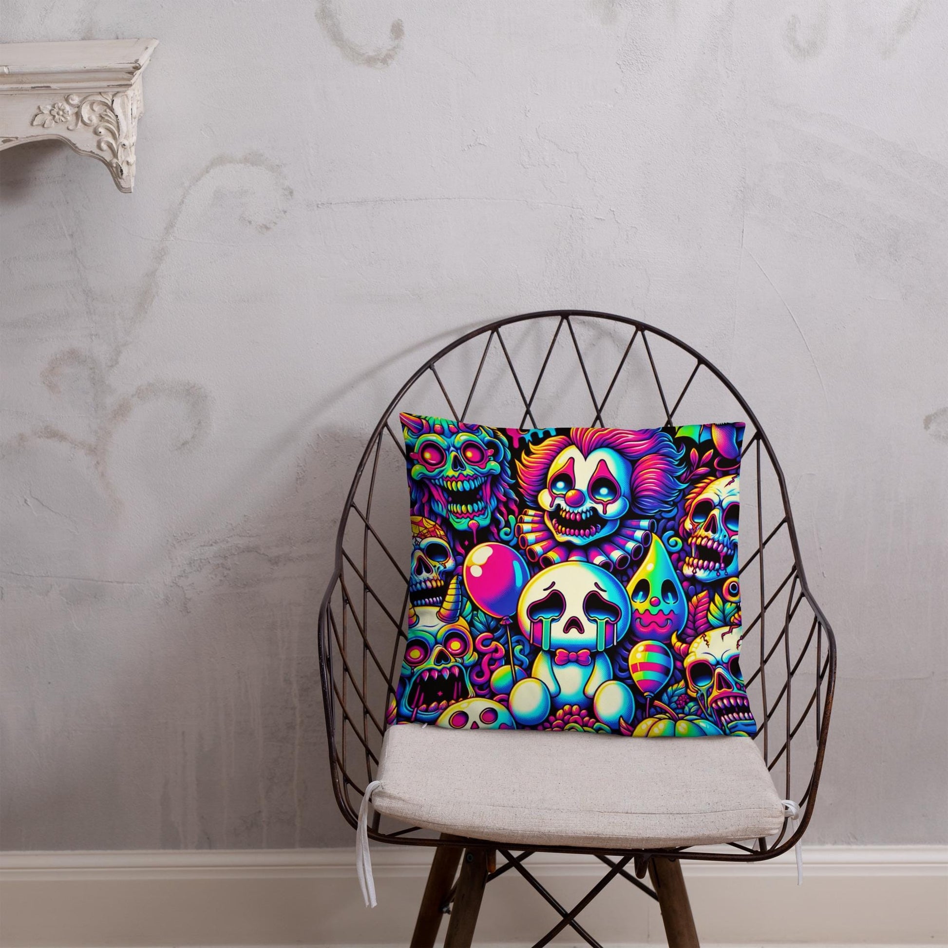 Weirdcore Sad Ghosts Nightmare Clowns Throw Pillow Grunge Neon Goth Room Decor Decorative Pillow