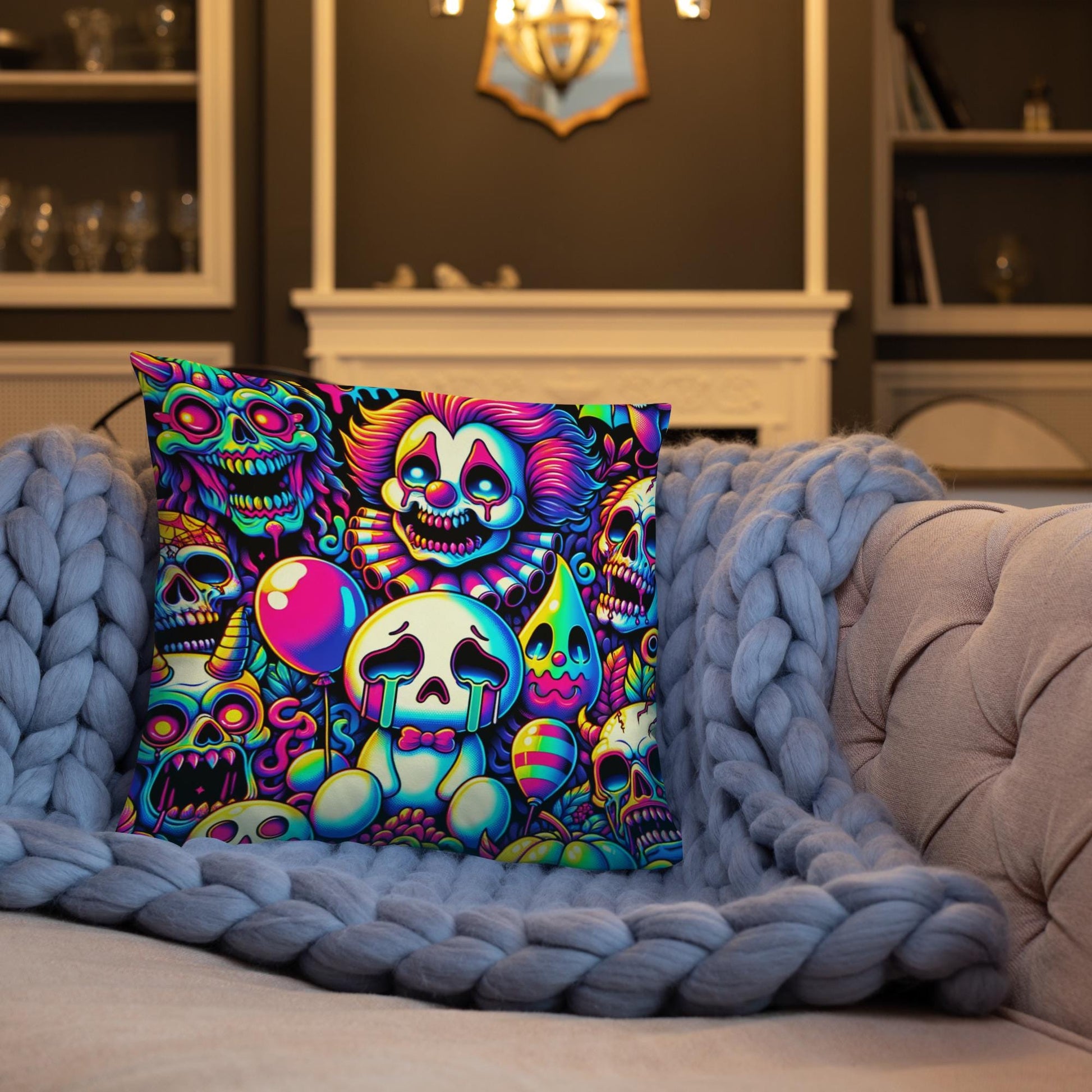Weirdcore Sad Ghosts Nightmare Clowns Throw Pillow Grunge Neon Goth Room Decor Decorative Pillow