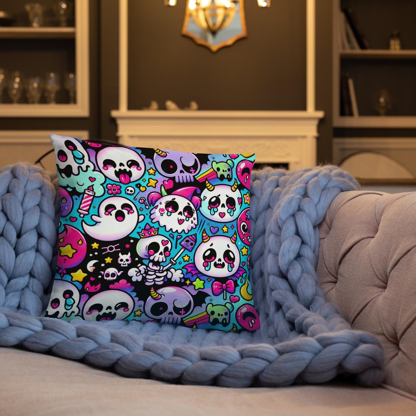 Creepy Cute Bubble Goth Throw Pillows Skeletons Neon Gothic Decorative Pillow Grunge Room Decor