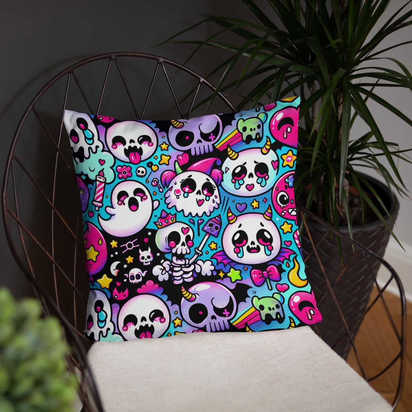 Creepy Cute Bubble Goth Throw Pillows Skeletons Neon Gothic Decorative Pillow Grunge Room Decor