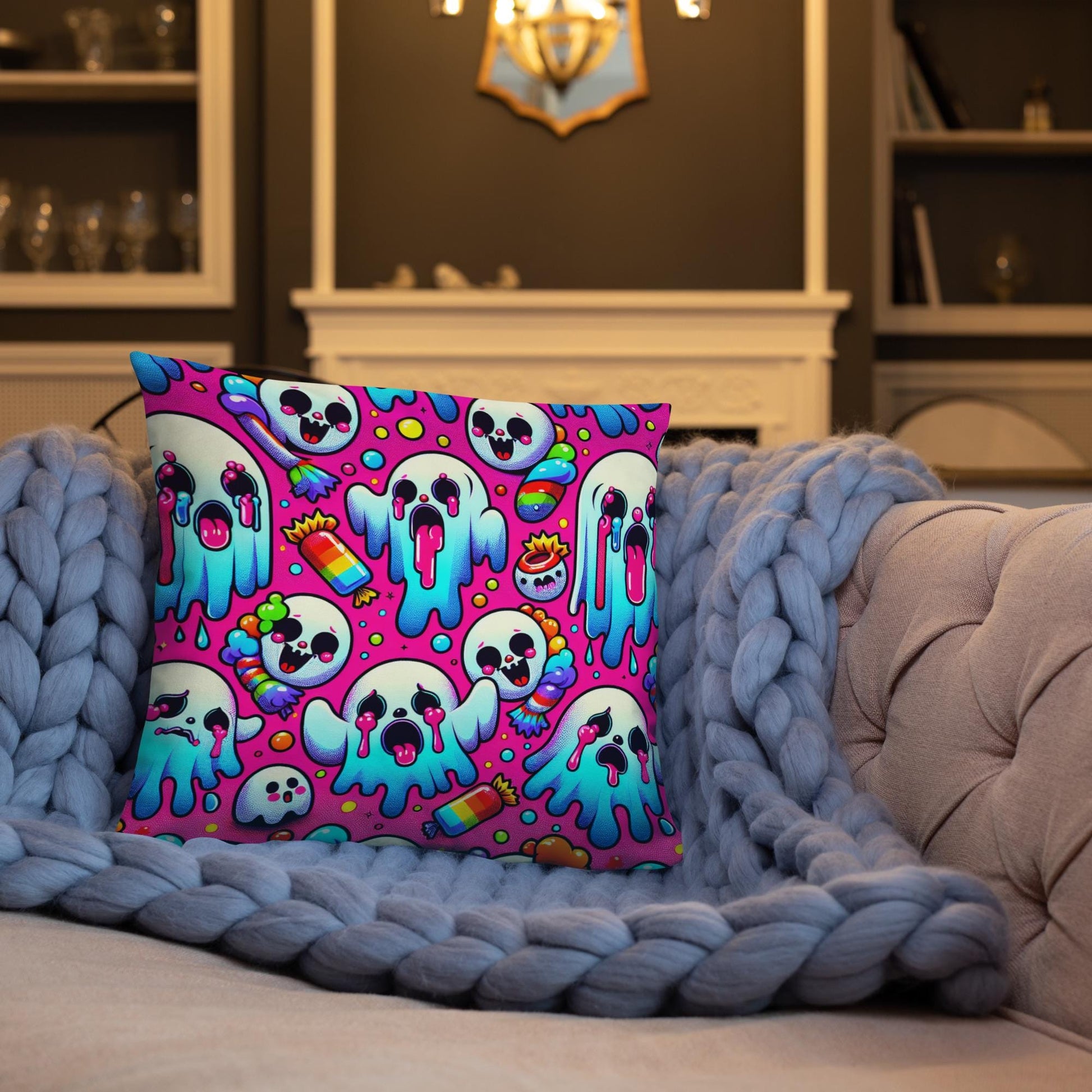 Candy Gore Bubble Goth Ghosts Throw Pillow Neon Grunge Room Decor Decorative Pillow