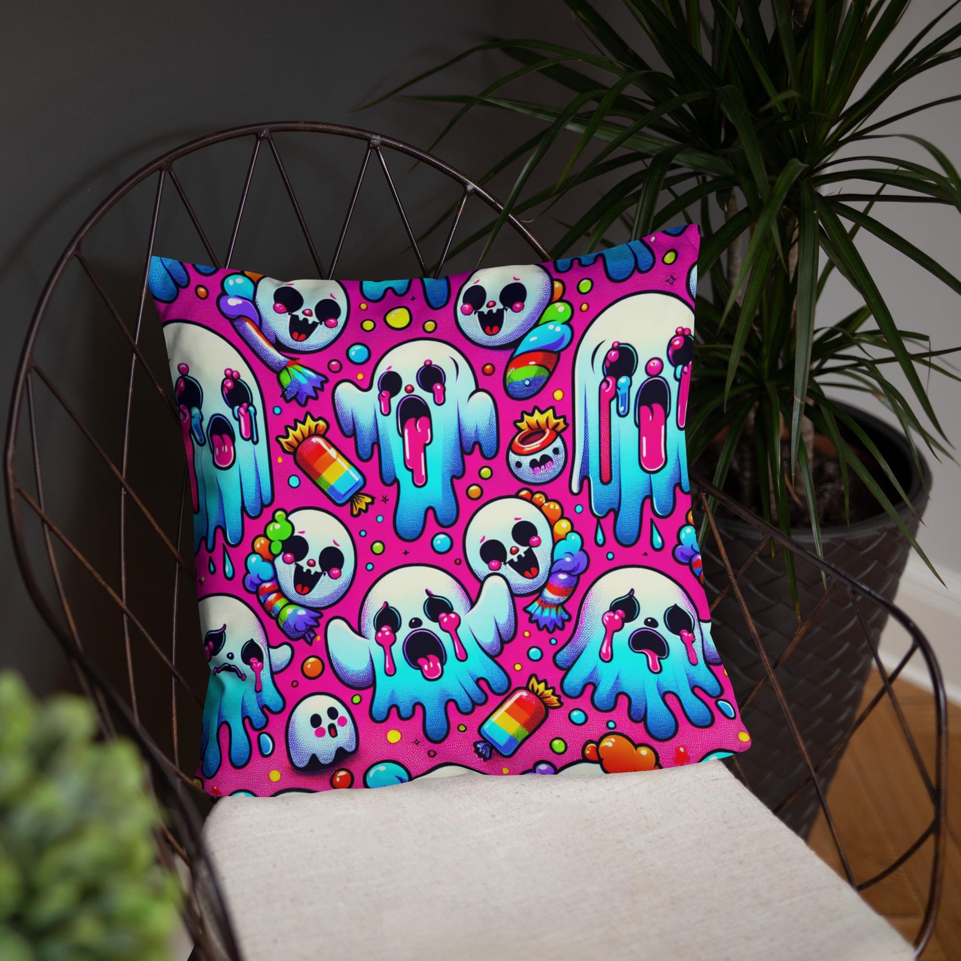 Candy Gore Bubble Goth Ghosts Throw Pillow Neon Grunge Room Decor Decorative Pillow