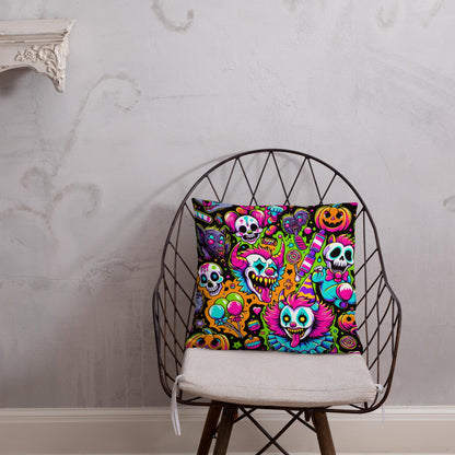 Creepy Candy Goth Clowns Horror Throw Pillow Bubble Gore Neon Goth Weirdcore Decorative Pillow