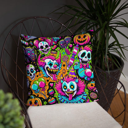 Creepy Candy Goth Clowns Horror Throw Pillow Bubble Gore Neon Goth Weirdcore Decorative Pillow