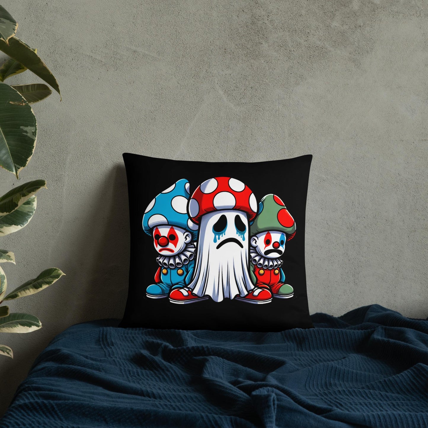 Sad Mushroom People and Ghosts Throw Pillow Grunge Room Decor Sad Ghost Decorative Pillow