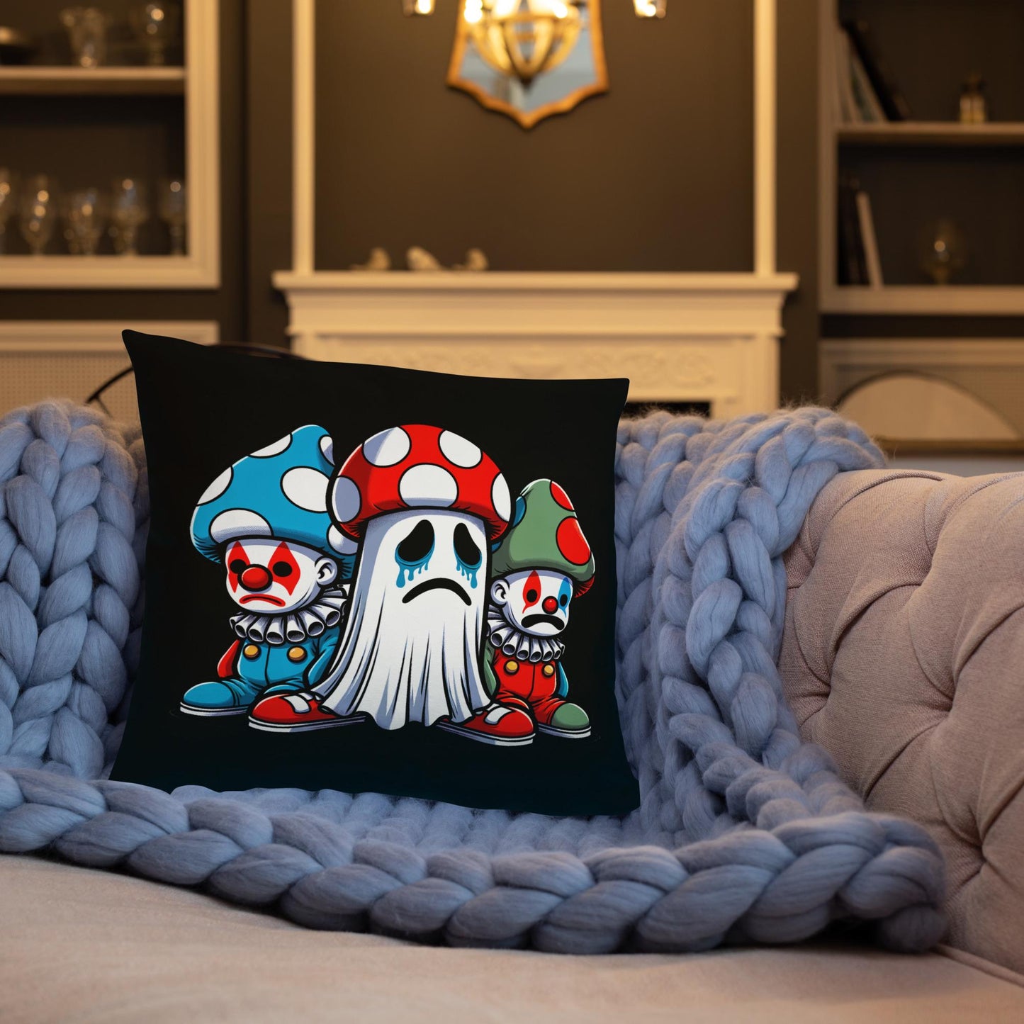 Sad Mushroom People and Ghosts Throw Pillow Grunge Room Decor Sad Ghost Decorative Pillow