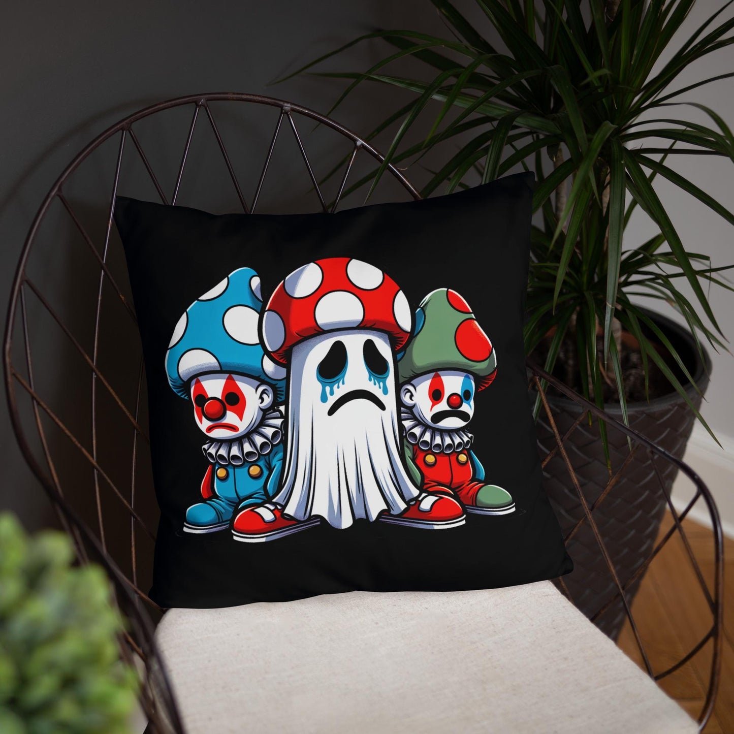 Sad Mushroom People and Ghosts Throw Pillow Grunge Room Decor Sad Ghost Decorative Pillow