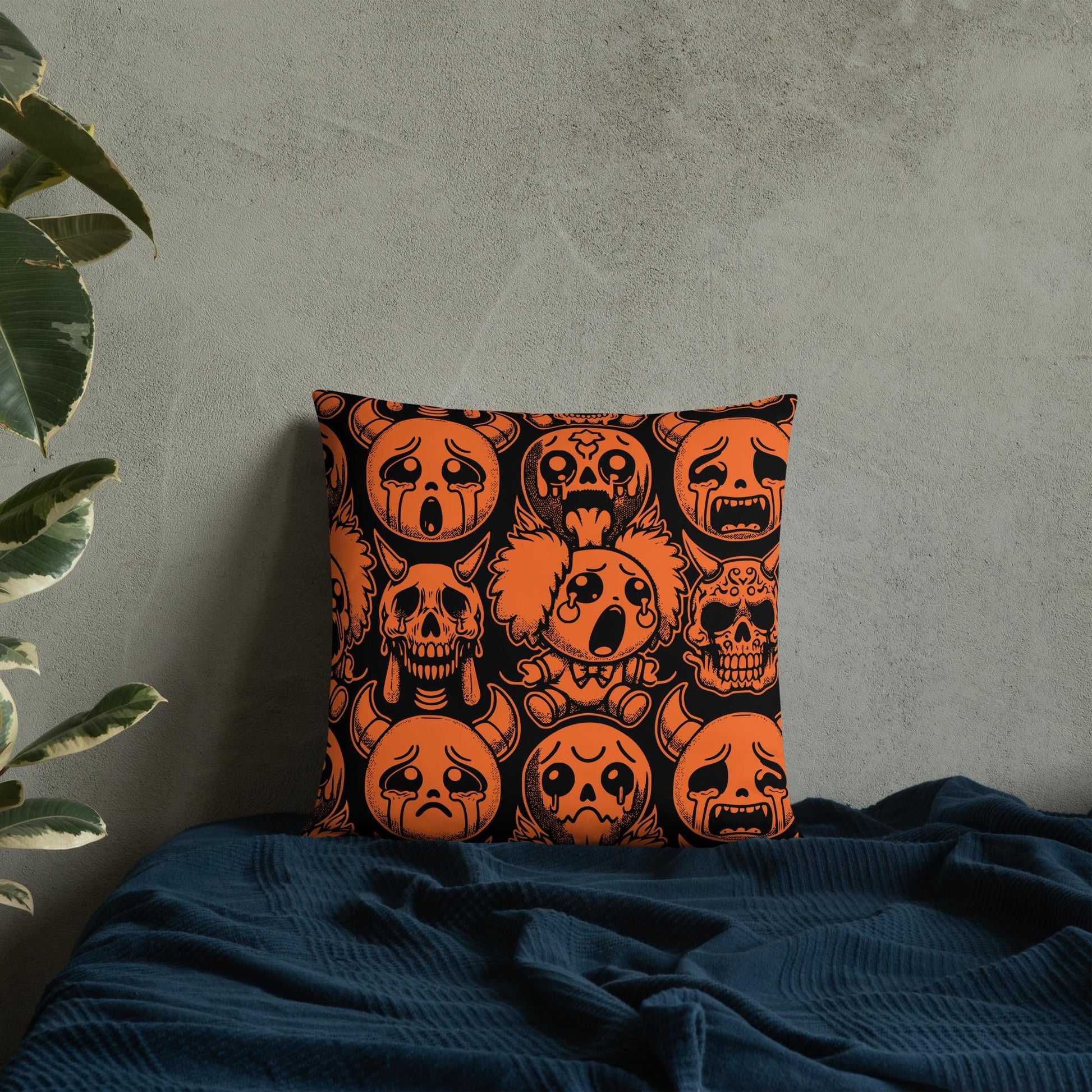 Creepy Cute Orange and Black Clown Ghosts Throw Pillow Grunge Goth Halloween Room Decor Decorative Pillow