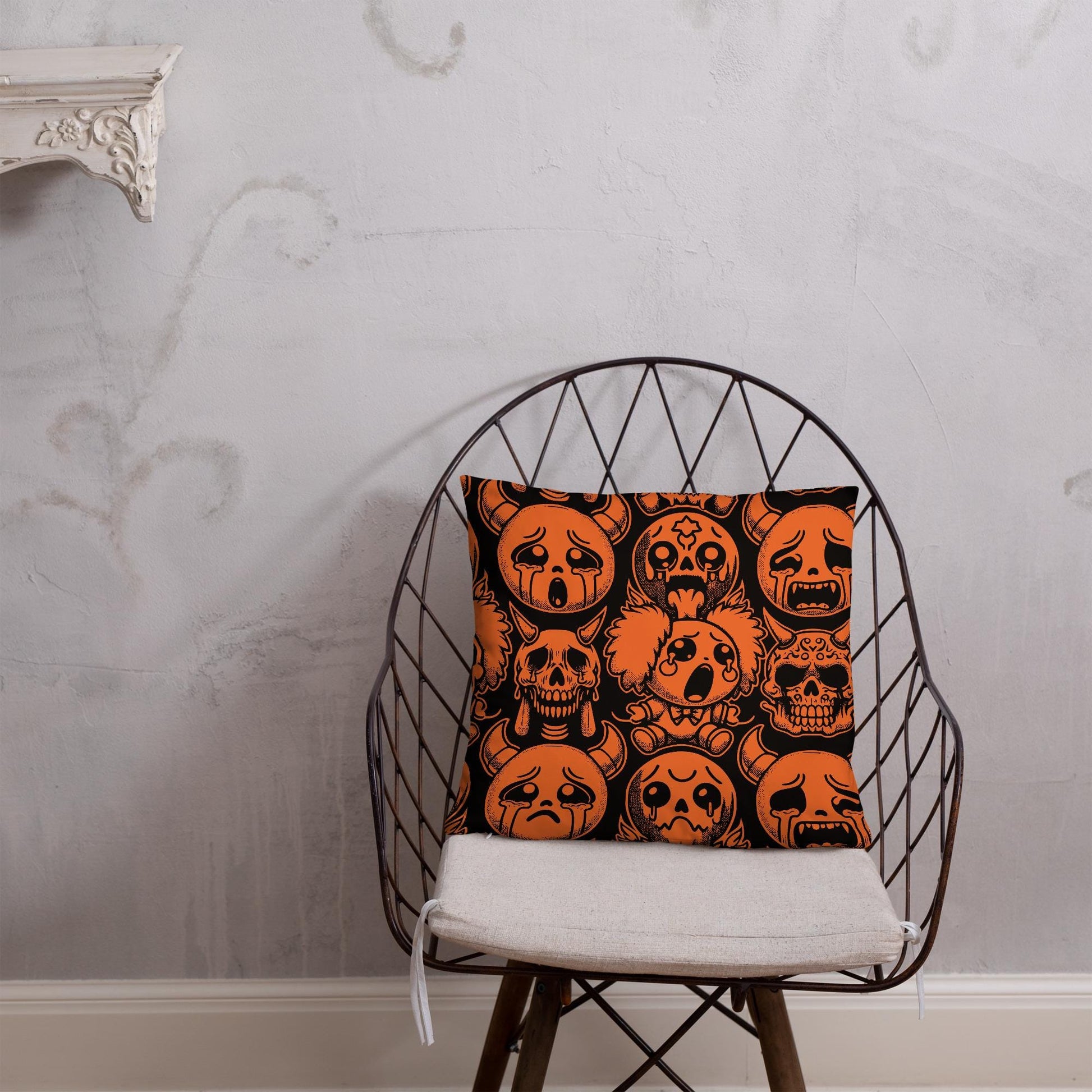 Creepy Cute Orange and Black Clown Ghosts Throw Pillow Grunge Goth Halloween Room Decor Decorative Pillow