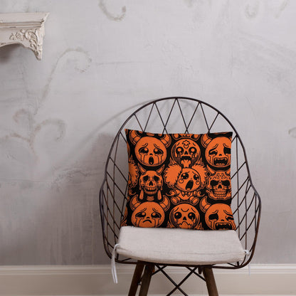 Creepy Cute Orange and Black Clown Ghosts Throw Pillow Grunge Goth Halloween Room Decor Decorative Pillow