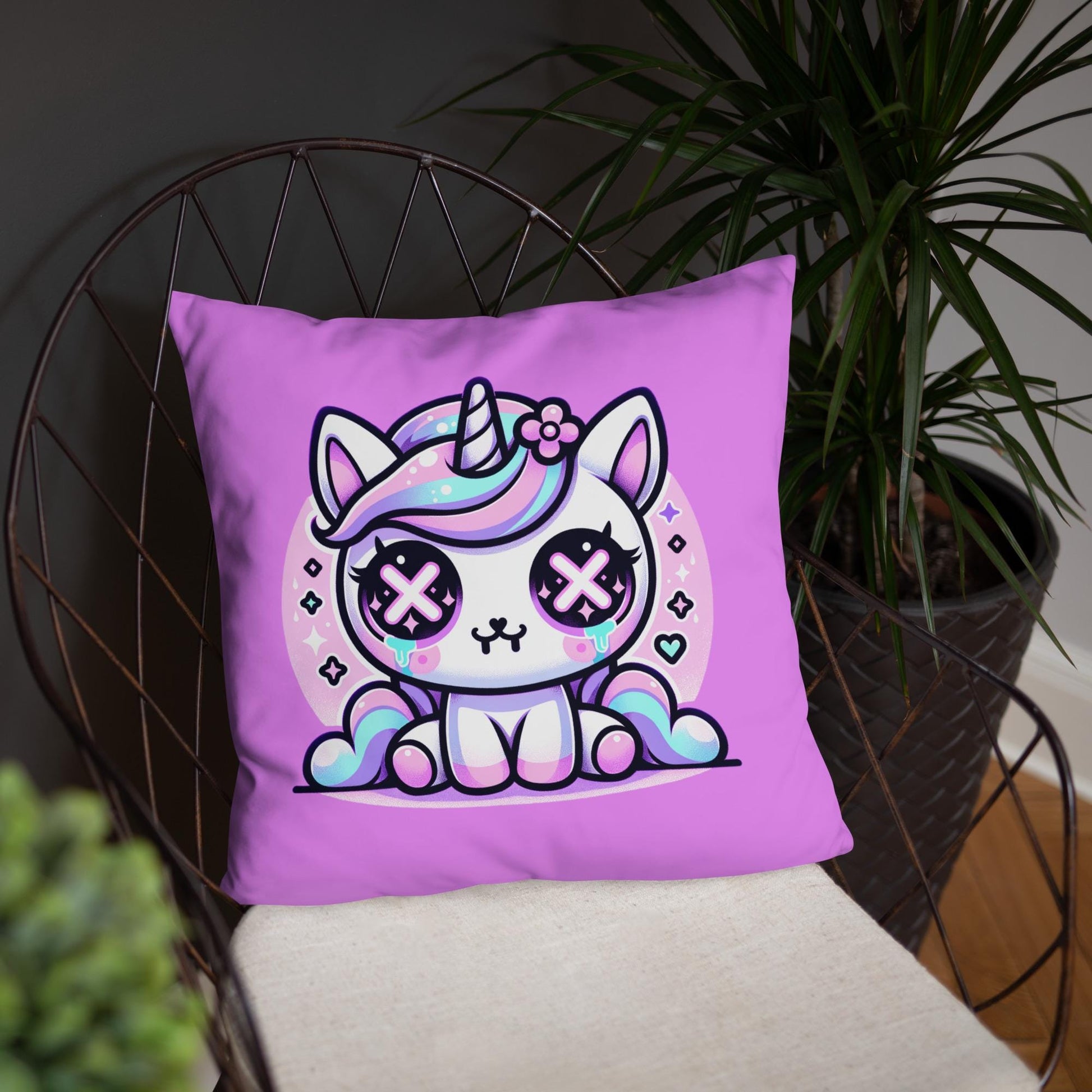 Cute Pastel Unicorn Weirdcore Throw Pillow Goth Grunge Room Decor Kawaii Decorative Pillow