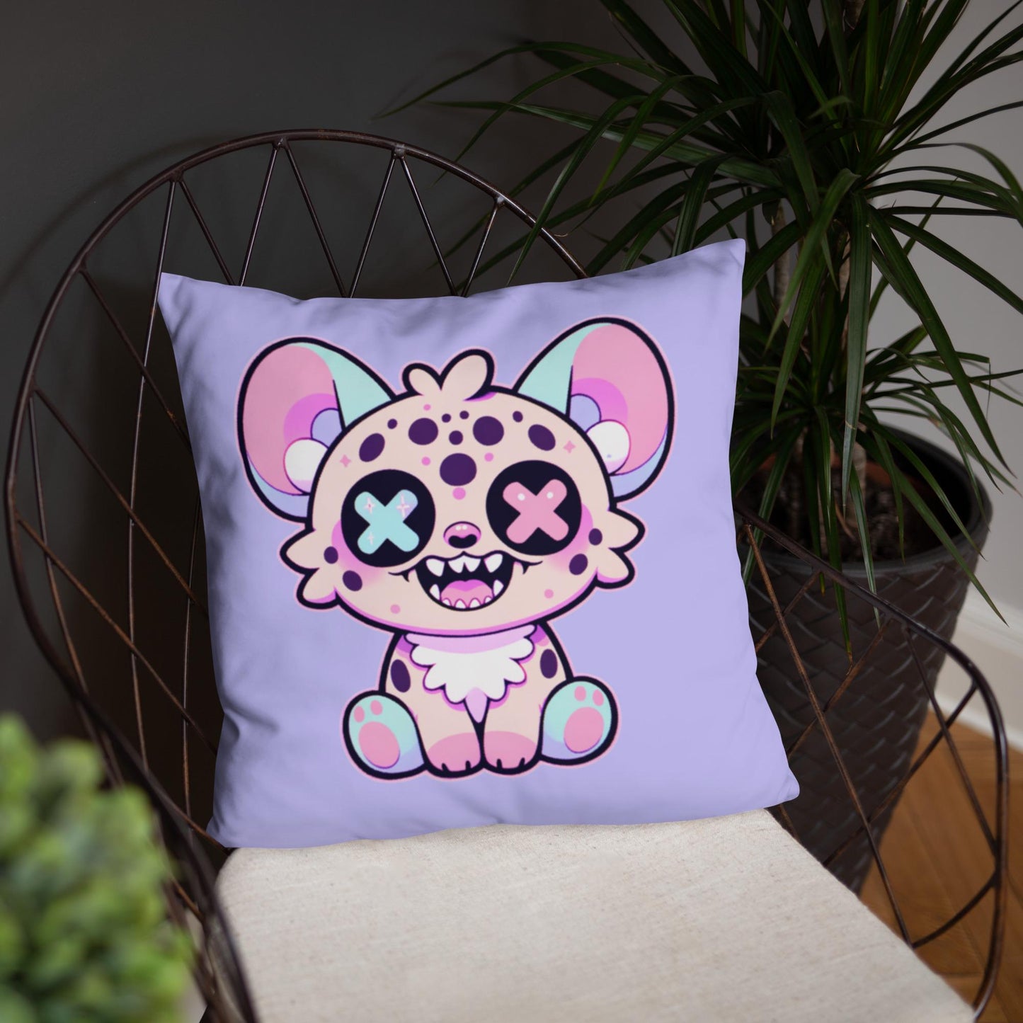 Creepy Cute Hyena Throw Pillow Weirdcore Grunge Decor Pastel Goth Decorative Pillow