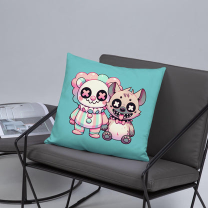 Weirdcore Clown and Hyena Throw Pillow Creepy Cute Buddies Grunge Decor Pastel Decorative Pillow
