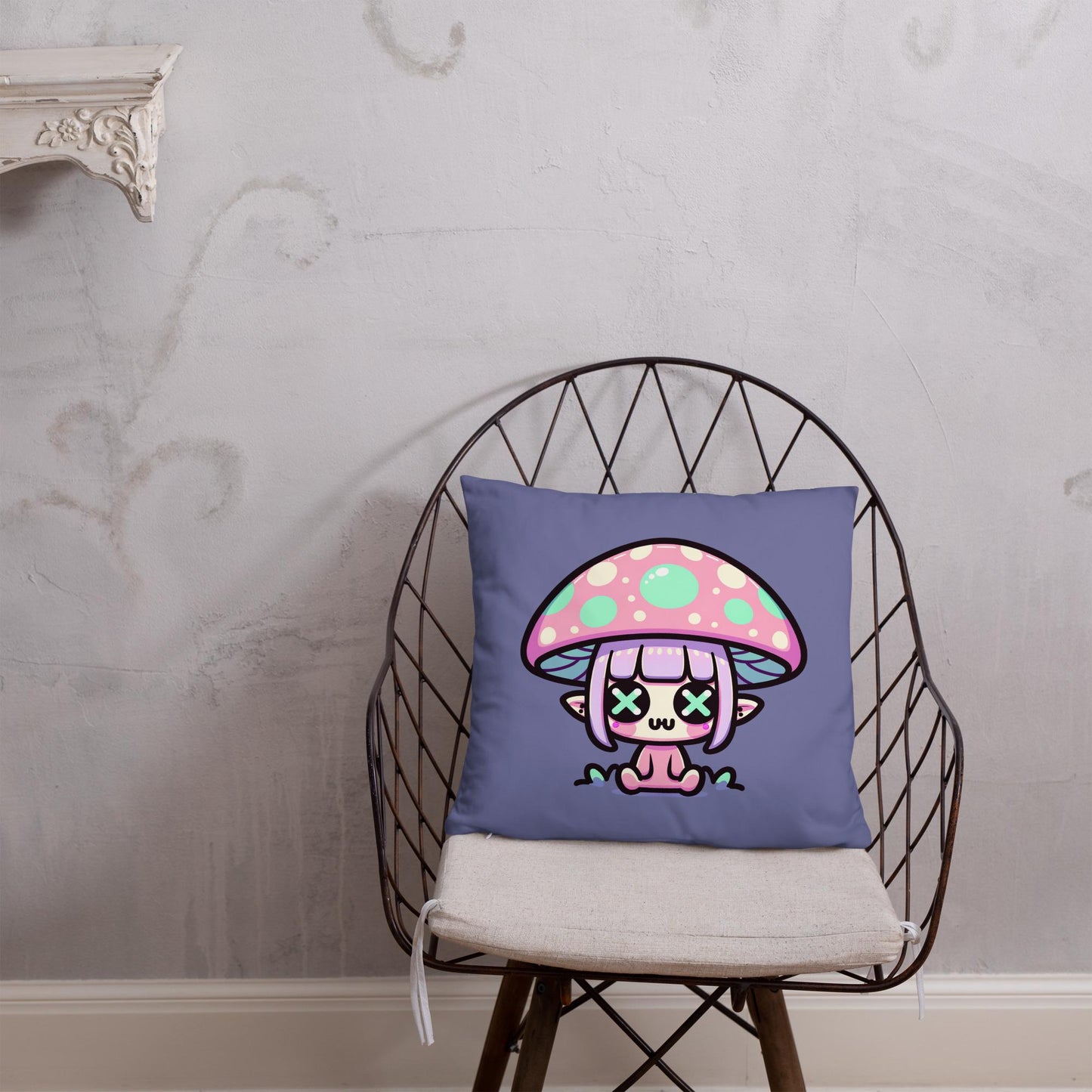 Creepy Cute Weirdcore Mushroom Elf Throw Pillow Grunge Room Decor Pastel Goth Decorative Pillow
