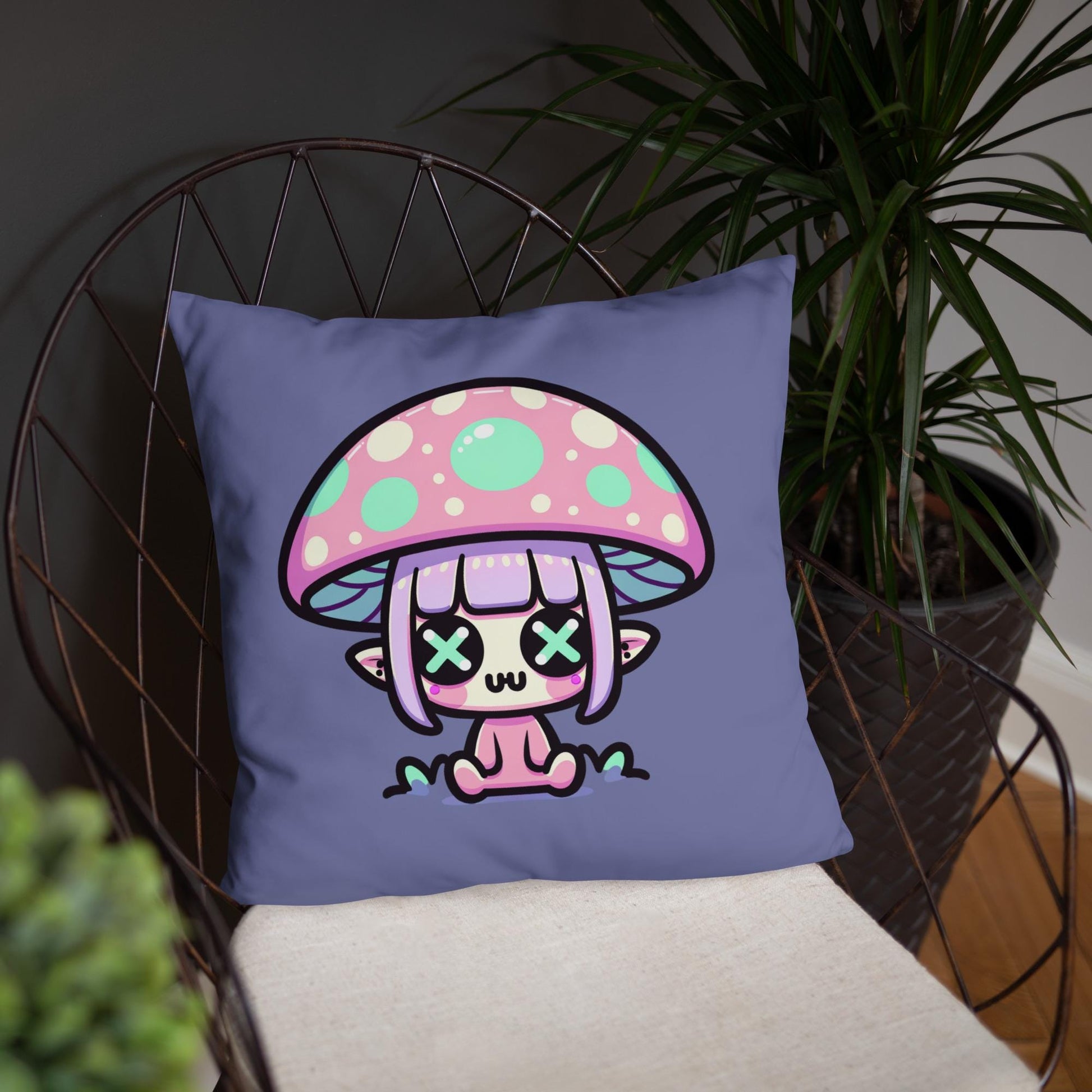 Creepy Cute Weirdcore Mushroom Elf Throw Pillow Grunge Room Decor Pastel Goth Decorative Pillow