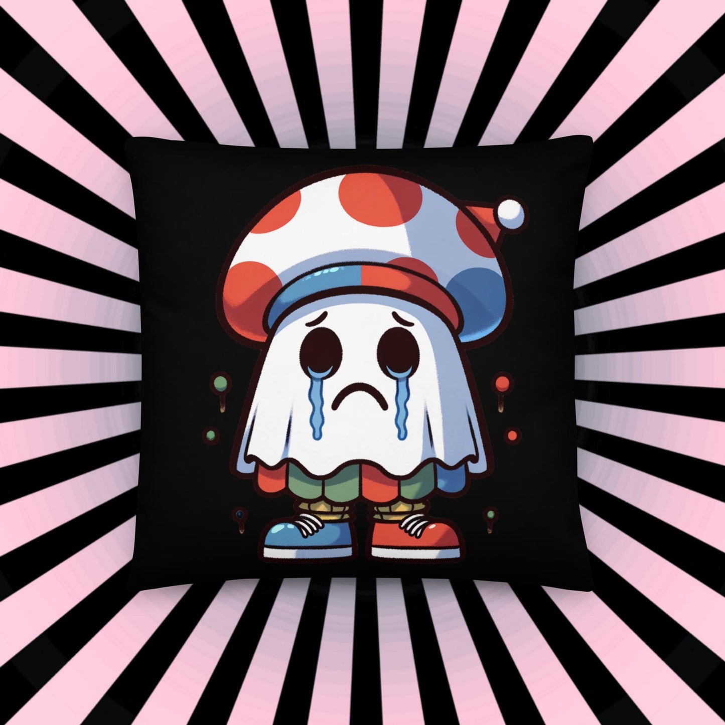 Weirdcore Creepy Cute Mushroom Ghosts Throw Pillow Halloween Goth Grunge Room Decor