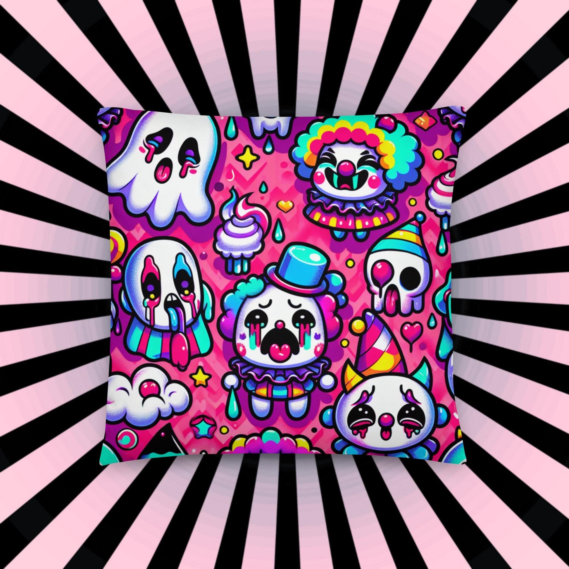 Bubble Goth Ghosts Clown Decorative Pillow Neon Goth Horror Throw Pillow Grunge Room Decor