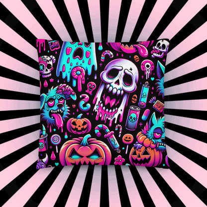 Weirdcore Bubble Neon Goth Ghost Throw Pillow Candy Goth Horror Halloween Decorative Pillow