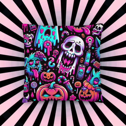 Weirdcore Bubble Neon Goth Ghost Throw Pillow Candy Goth Horror Halloween Decorative Pillow