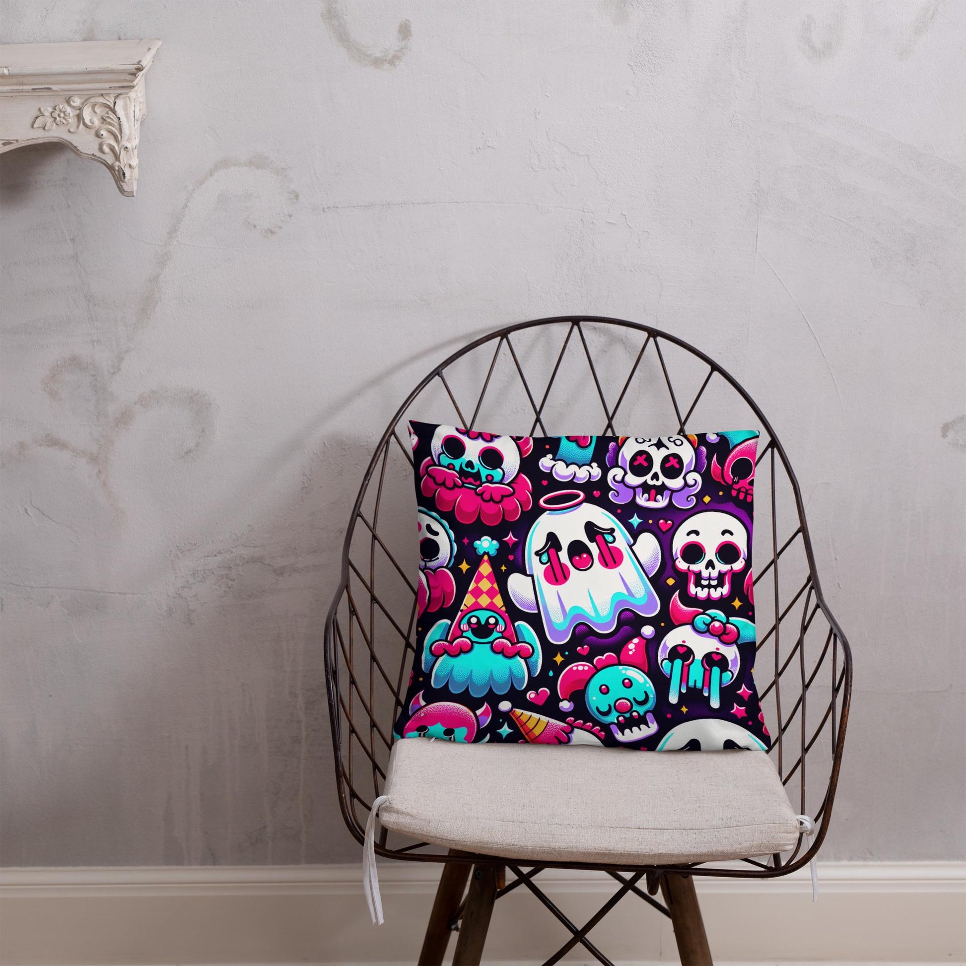 Weirdcore Bubble Goth Ghost Throw Pillow Grunge Decorative Pillow