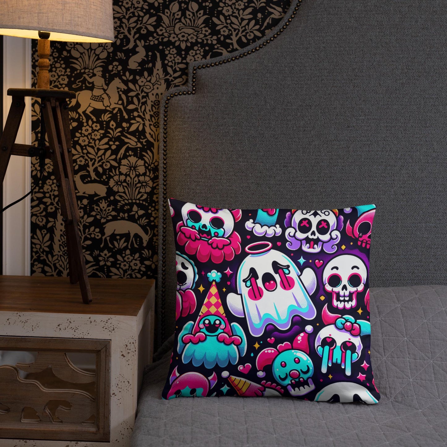 Weirdcore Bubble Goth Ghost Throw Pillow Grunge Decorative Pillow