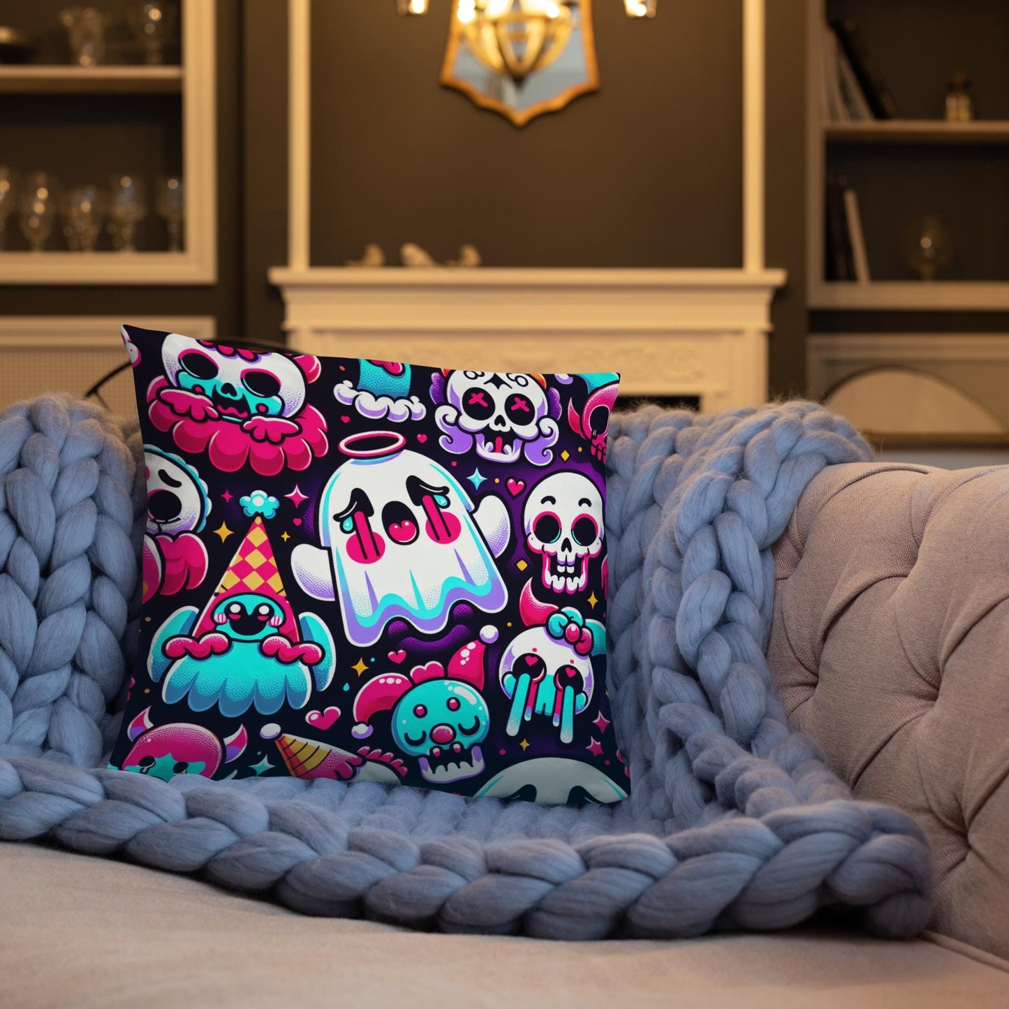 Weirdcore Bubble Goth Ghost Throw Pillow Grunge Decorative Pillow
