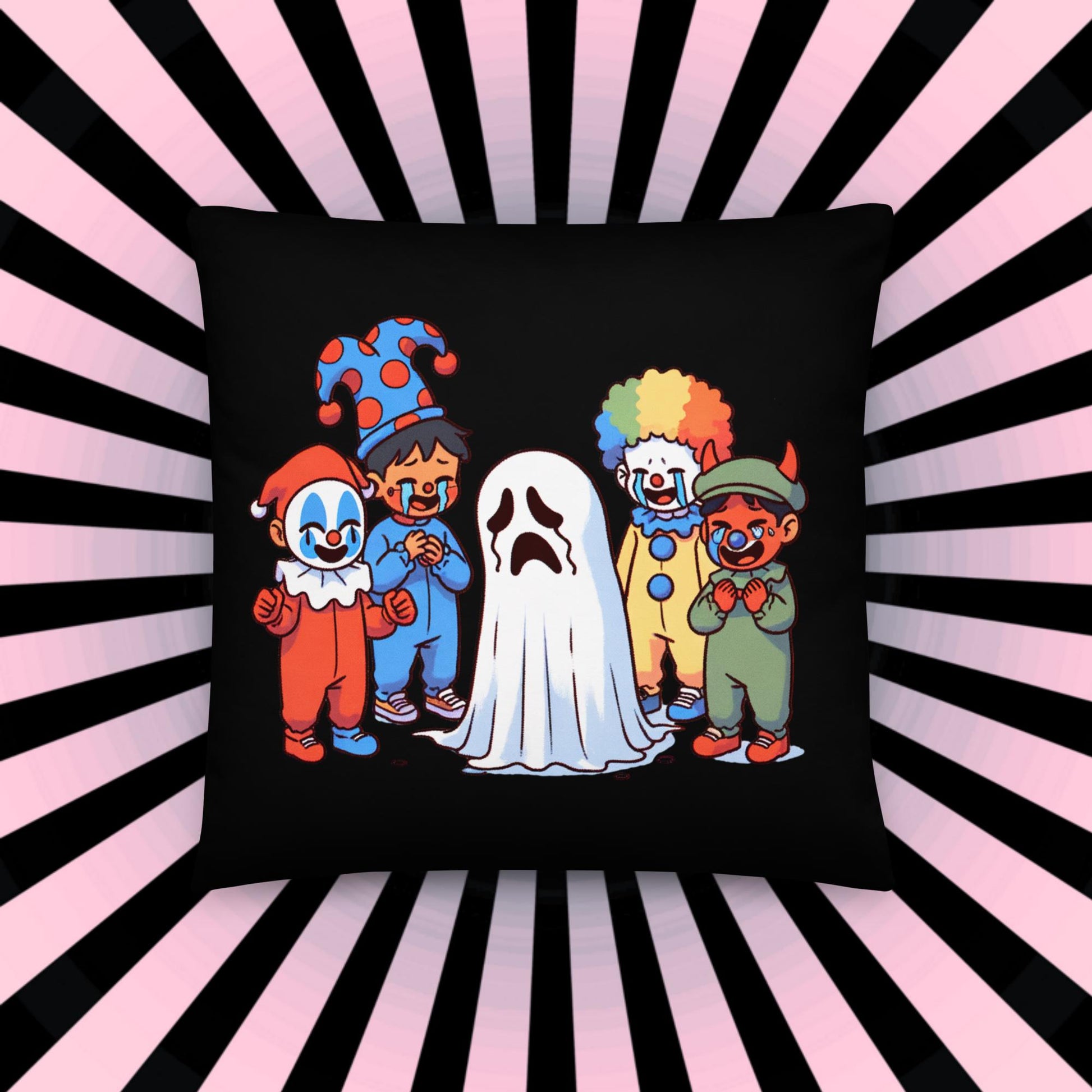 Creepy Weirdcore Bully Trick or Treaters and Ghosts Throw Pillow Two Sided Halloween Ghosts Decorative Pillow