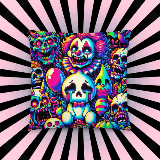 Weirdcore Sad Ghosts Nightmare Clowns Throw Pillow Grunge Neon Goth Room Decor Decorative Pillow