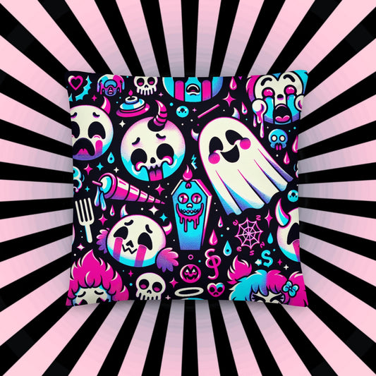 Creepy Cute Ghosts Coffin Bubble Goth Throw Pillow Neon Gothic Weirdcore Decorative Pillow
