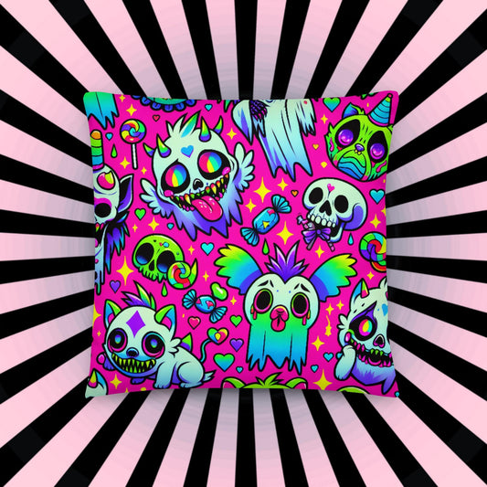 LGBTQ+ Colorful Weirdcore Ghosts Throw Pillow Bubble Neon Goth Decorative Pillow Grunge Room Decor