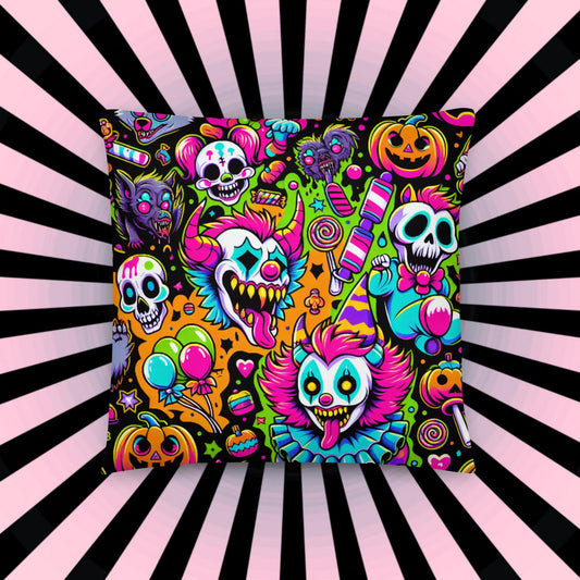 Creepy Candy Goth Clowns Horror Throw Pillow Bubble Gore Neon Goth Weirdcore Decorative Pillow