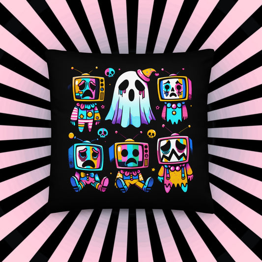 Creepy TV Heads Ghost Throw Pillow Grunge Room Decor Colorful Decorative Pillow