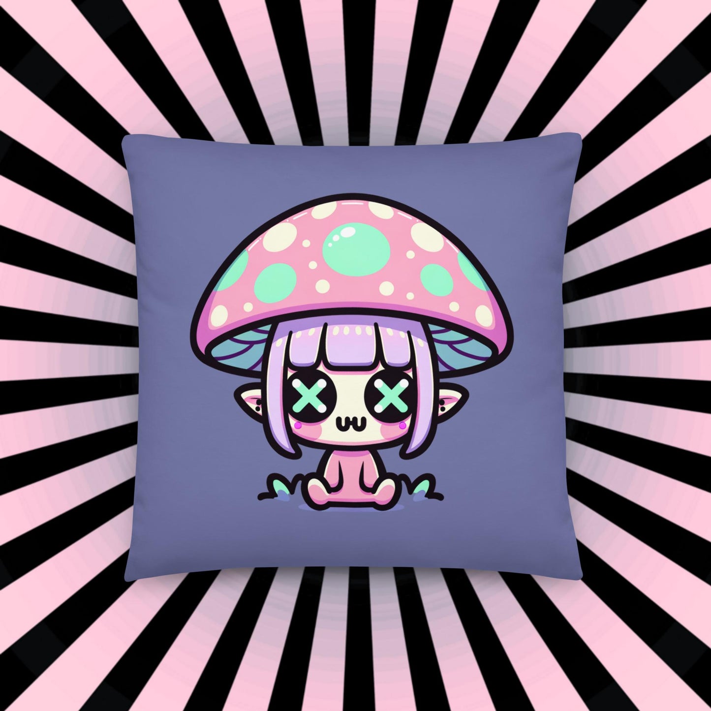 Creepy Cute Weirdcore Mushroom Elf Throw Pillow Grunge Room Decor Pastel Goth Decorative Pillow