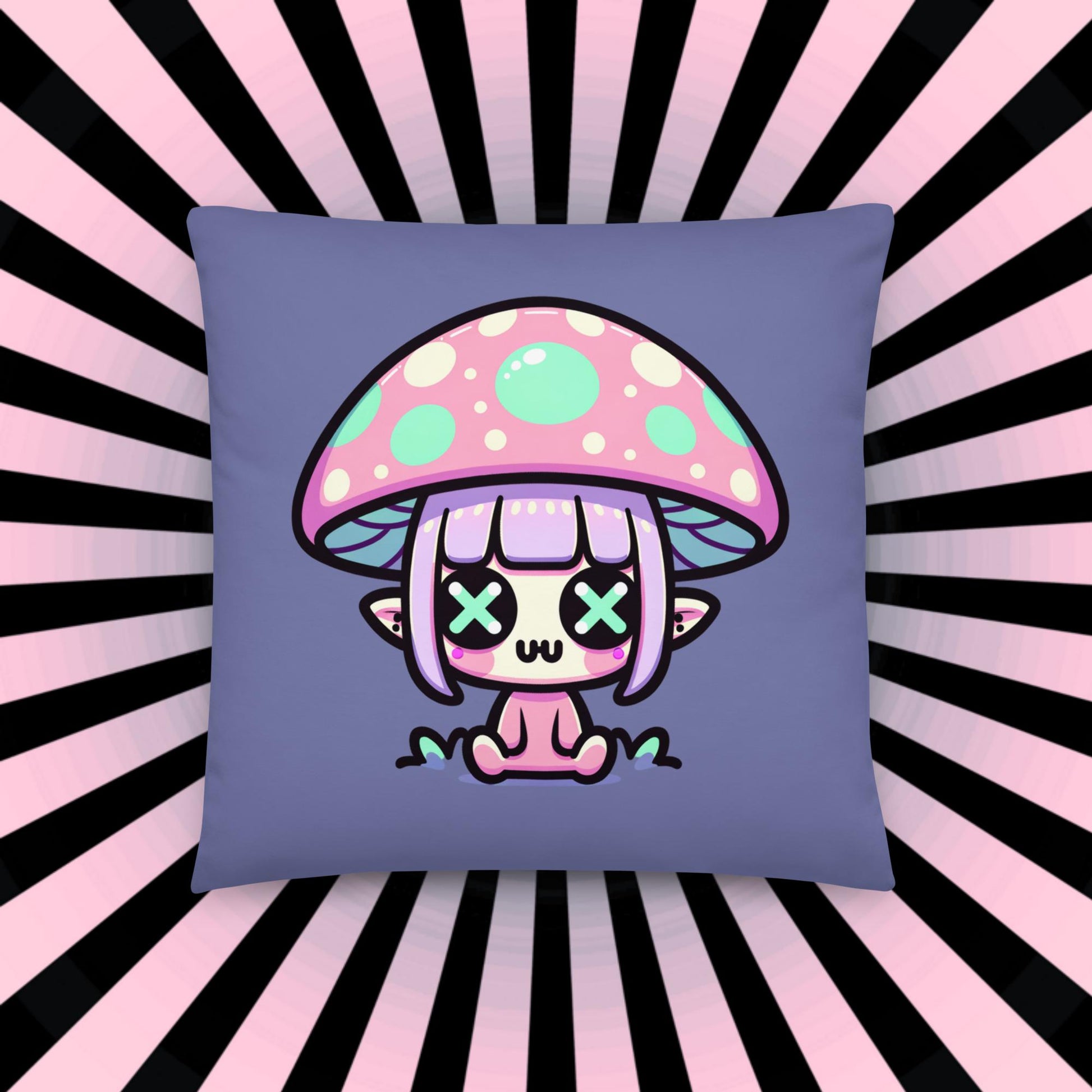 Creepy Cute Weirdcore Mushroom Elf Throw Pillow Grunge Room Decor Pastel Goth Decorative Pillow