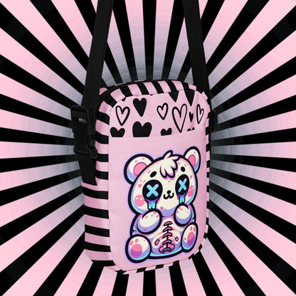 Weirdcore Gore Stitched Teddy Bear Crossbody Bag Kawaii Bear Grunge Sling Bag Purse