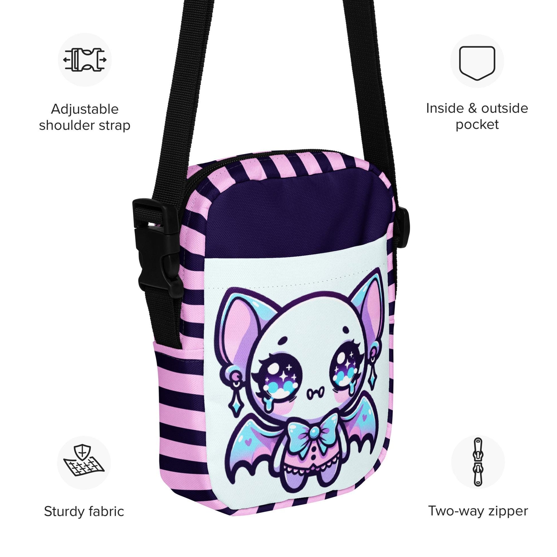 Creepy Cute Spooky Bat Girl Kawaii Crossbody Bag Pastel Goth Grunge Bat Demon Shoulder Bag Purse